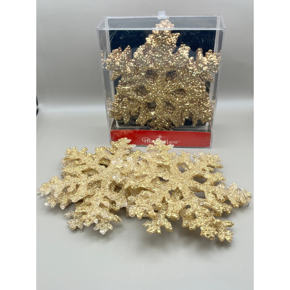Holiday Lane‎ Gold Glitter Snowflake Christmas Ornaments Set of 11 Large 6.5"